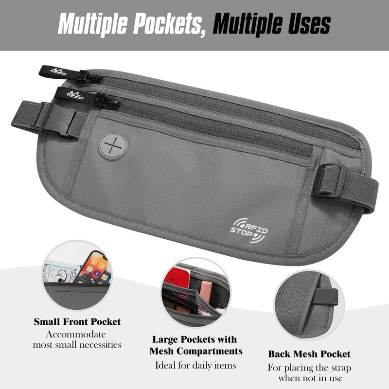 MoKo Secure Travel Money Belt, Undercover Hidden RFID Blocking Travel Wallet, Anti-Theft Passport Wallets for Men Women, Gray - Image 5
